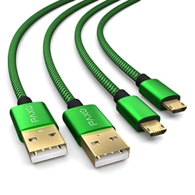 Abbildung von 2x PS4 Controller Ladekabel, 4m Kabel für Playstation 4, Sony PS4, Slim, Microsoft Xbox One Controllers, Micro USB grün schwarz