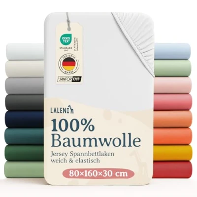 Abbildung von Laleni Jersey Spannbettlaken 80x160 cm Babybett 2er Set Oeko TEX zertifiziertes Hausbett Kinder Bezug 100% Baumwolle Baby Bettwäsche in Weiß