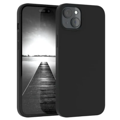 Abbildung von EAZY CASE Premium Silikon Handyhülle kompatibel mit iPhone 15 Plus Slimcover Kameraschutz und Innenfutter, Silikonhülle, Schutzhülle, Bumper, Handy Case, Hülle, Softcase, Schwarz