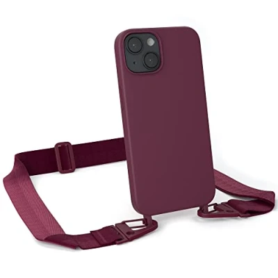 Abbildung von EAZY CASE Handykette Silikon mit Karabiner kompatibel iPhone 14 Handyhülle breitem Umhängeband, Handykordel Silikon, Hülle Band, Kette für Smartphone, Beere Clips Berry