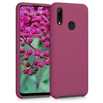 Abbildung von kwmobile Hülle kompatibel mit Huawei P Smart (2019) Silikon Handy Case Handyhülle weiche Oberfläche kabelloses Laden Granatapfelrot