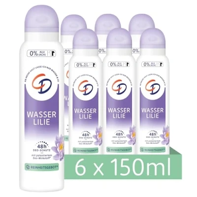 Abbildung von CD Deo Spray &#039;Wasserlilie&#039;, 6 x 150 ml, Deodorant ohne Aluminiumsalze, langanhaltender Schutz für 24 h, empfindliche Haut geeignet, vegane Körperpflege