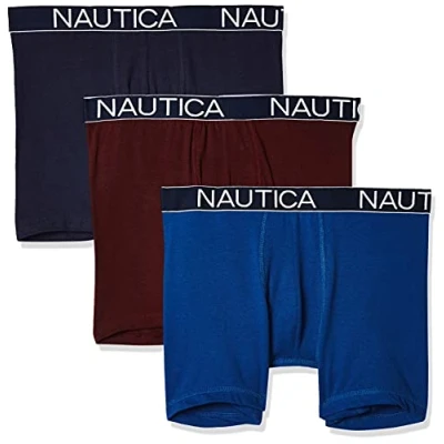 Abbildung von Nautica Herren 3 Pack Classic Underwear Cotton Stretch Boxer Brief Retroshorts, Peacoat/Monaco Blue/Tawny Port, Large