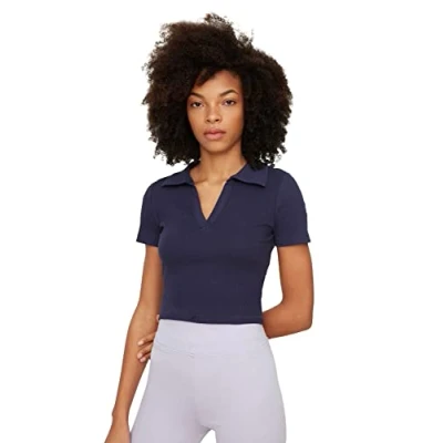 Abbildung von Trendyol Damen V neck Crop Gestrickte Bluse Blouse, Navy, S EU