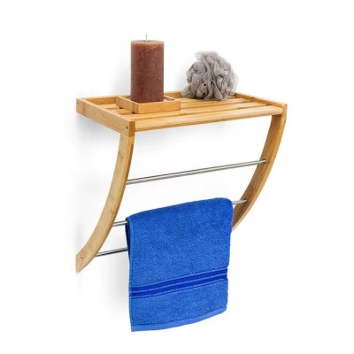 Abbildung von relaxdays Handtuchregal Wandhandtuchhalter Bambus &amp; Chrom