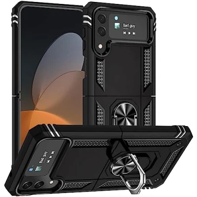 Abbildung von Verco Hybrid Armor Shield Case für Samsung Galaxy Z Flip 3 Hülle, extrem robust mit Magnet Fingerring Halter Handyhülle Panzerhülle, Schwarz