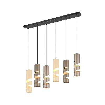Abbildung von Trio Leuchten Pendelleuchte Stream 364000617, Metall Schwarz matt, Schirm Coffee/Taupe/Beige, exkl. 6x GU10
