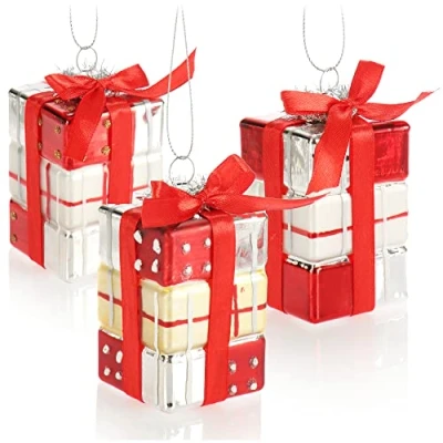 Abbildung von com four® 3X Christbaumanhänger Geschenk Weihnachtskugel Geschenkbox Christbaumschmuck in Form für die Weihnachtsbaum Dekoration bruchfester Baumschmuck