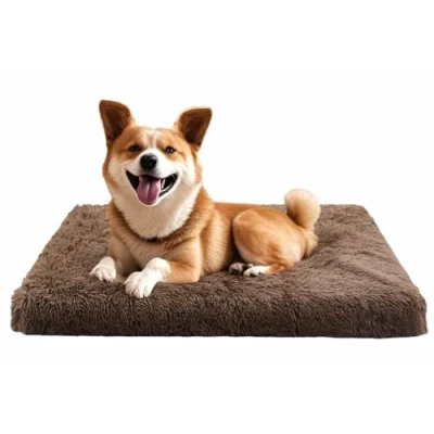 Abbildung von Hundebett, Mittel Hundekissen Waschbare, Flauschige Hundematte, Langer Plüsch, Weiche Polsterung, Multifunktional Hundekistenmatratze,Kamelbraun 75x50x8cm