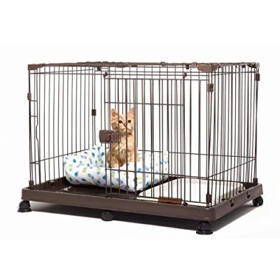 Abbildung von Iris Ohyama Welpenauslauf mit abschließbarer Tür und Rollen, H65, Braun, Katzengehege, Hundebox, Für Outdoor, Indoor, Welpenlaufstall, Hundezaun, Welpenzaun, Laufstall Hund, STS 600TY