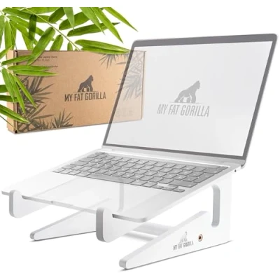 Abbildung von MY FAT GORILLA Laptop Ständer aus Bambus, Stand kompatibel für 10 15 Zoll, MacBook Ständer, Halterung, Laptopständer, Notebook vertikaler Stand, Schreibtisch Zubehör