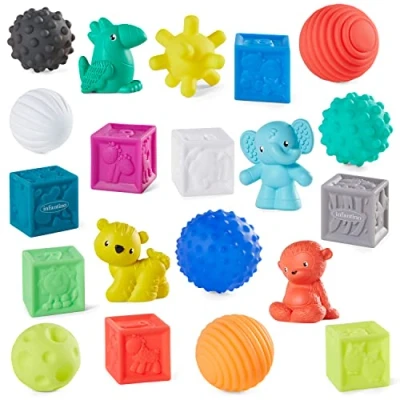 Abbildung von INFANTINO Sensory Balls Blocks &amp; Buddies 20 TLG. Set zum sensorischen Entdecken, der Entwicklung Fein und Grobmotorik frühen Einführung in Farben, Zahlen Sortieren Ab 0 Monaten