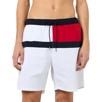 Abbildung von Tommy Hilfiger Herren Badeshorts Long Drawstring mit Tunnelzug, Weiß (Th Optic White), XL