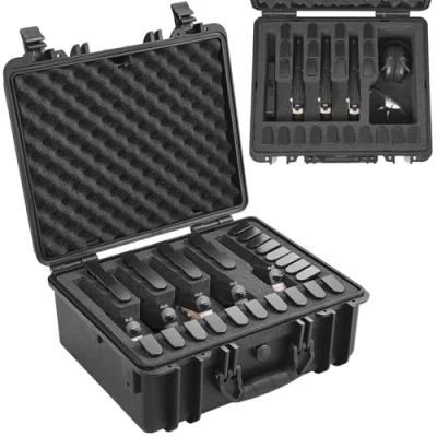 Abbildung von VEVOR Hartschalenkoffer Pistolen, Pistolenkoffer mit vorgeschnittenem Futter, staubdichter für 5 abschließbarer Pistolenkoffer, Waffenkoffer schwarz, 475 x 415 223 mm