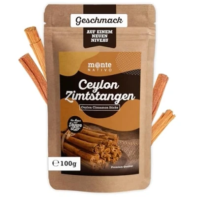 Abbildung von Ceylon Zimtstangen Monte Nativo (100g) aromatisch Zimt ganz als Gewürz oder deko essbar, perfekt für Glühwein und Wintertee Weihnachten Gewürze Cinnamon sticks