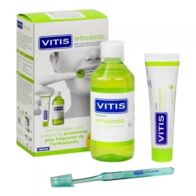 Abbildung von Vitis Kieferorthopädisches Set Box 2in1 mit kostenloser Zahnbürste beugt und löst die häufigsten kieferorthopädischen Probleme**G