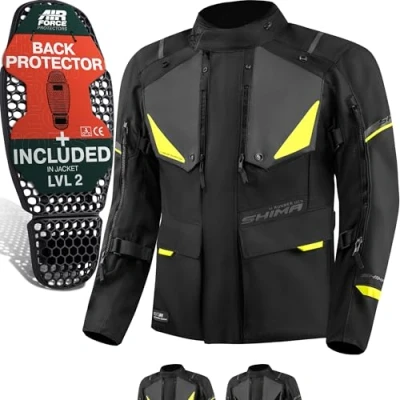 Abbildung von SHIMA RUNNER Motorrad Jacke Herren mit Protektoren AIRFORCE Rückenprotektor Schutzjacken Schulter Protektor Ellbogen Textiljacke Wasserdicht Protektorenjacke Stadt (Männer, Fluo, M)