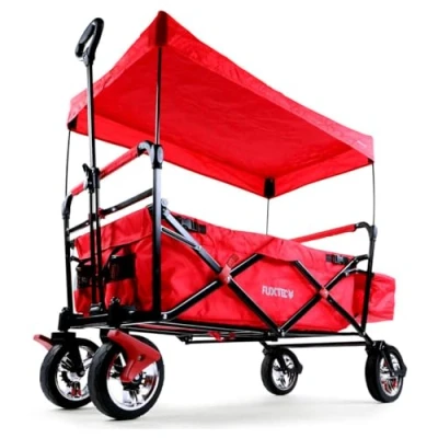 Abbildung von Fuxtec Bollerwagen faltbar FX CT500 Rot mit Dach Transportwagen klappbar inkl. Hecktasche &amp; Verstellbarer Ziehstange Feststellbremse Vollprofilreifen Handwagen/Leiterwagen Das Original