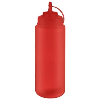 Abbildung von APS 93261 Quetschflasche, Ø 8 cm, Höhe 26,5 1.025 ml, Polyethylen, rot, mit Schraubdeckel und Verschlusskappe