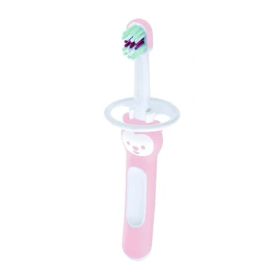 Abbildung von MAM Baby&#039;s Brush C147 Zahnbürste mit kurzem Griff und Sicherheitsring, für Babys ab 6 Monaten, Rosa, 1 Stück