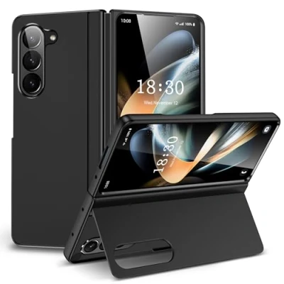 Abbildung von FDHYFGDY für Samsung Galaxy Z Fold 6 Hülle mit Halterung, Hard PC Schutzhülle Kratzfest Rugged Cover Klappständer Case (Schwarz)