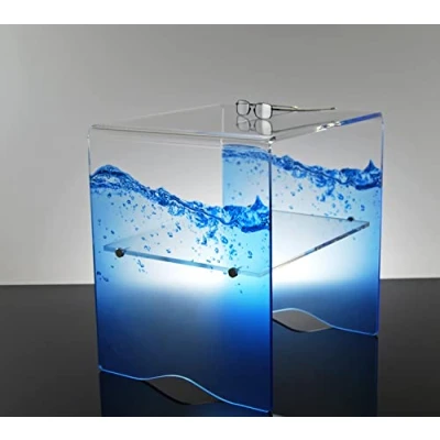 Abbildung von Slato Niedriger Couchtisch für Wohnzimmer, Couchtisch, Sofatisch, Nachttisch oder Nachttisch, modernes Design, Acrylkristall, transparent, mit Fly Aufdruck