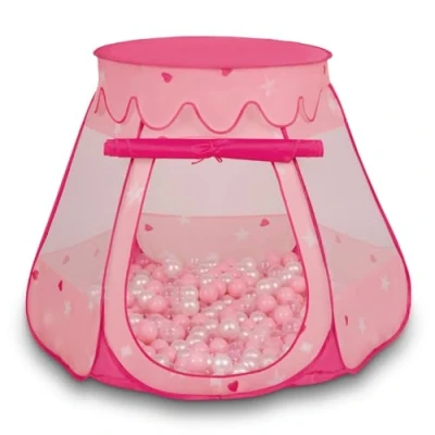Abbildung von SELONIS Baby Spielzelt Mit Plastikbällen Zelt 105X90cm/100 Bälle Plastikkugel Kinder, Pink:Puderrosa Perle Transparent