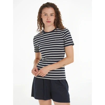 Abbildung von Tommy Hilfiger NEW SLIM CODY Tshirt print, Damen, Größe: XS, Breton desert sky/ecru