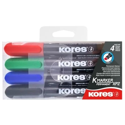 Abbildung von Kores K Marker XP2: Bunte Permanent Stifte, Keilspitze mit wasserfester und nahezu geruchsfreier Tinte, für alle Oberflächen, Packung 4 Sortierten Farben