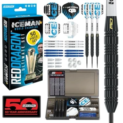 Abbildung von RED DRAGON Gerwyn Price Iceman Ultimate 50 Piece Darts and Accessory Set 22 Gramm Steeltip Dartpfeile