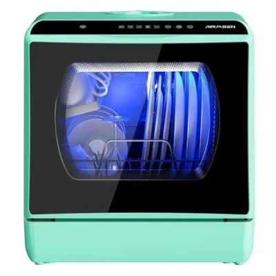 Abbildung von AIRMSEN Mini Geschirrspüler Tischgeschirrspüler mit 5+1 Programme 5L Wassertank, 2 Wege Wasserversorgung, Touch Control &amp; LED Display, Geeignet für Hausküchen, Wohnungen, Schlafsäle, Grün