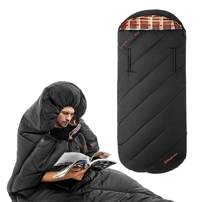 Abbildung von Kingcamp Flanellschlafsack 100 cm breit XXL, Warm Schlafsack mit Reißverschluss für Arme, 3 4 Jahreszeiten Schlafsäcke groß, Erwachsene beim Outdoor Camping, (Grün)