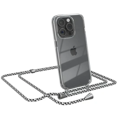 Abbildung von EAZY CASE Handykette kompatibel mit iPhone 15 Pro Handyhülle Umhängeband, Handykordel Schutzhülle, Silikonhülle, Hülle Band, Stylische Kette für Smartphone, Schwarz Camouflage