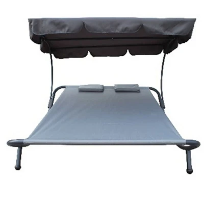 Abbildung von Home4Living Doppelliege Doppel Sonnenliege mit Dach Grau Gartenliege Liege inkl. Kissen,