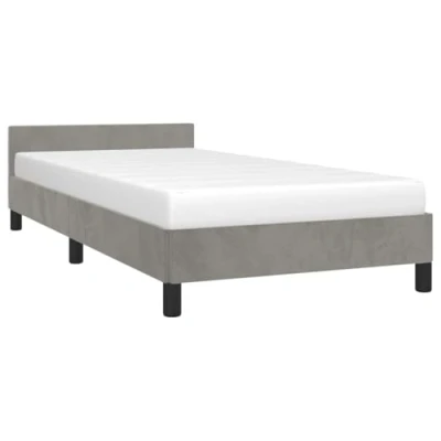 Abbildung von vidaXL Bettgestell mit Kopfteil, Bettrahmen Lattenrost, Bett Polsterbett Stützbeinen, Schlafzimmerbett Einzelbett, Hellgrau 100x200cm Samt