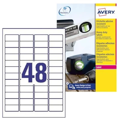 Abbildung von AVERY Zweckform L4778 8 Wetterfeste Folienetiketten (384 Klebeetiketten, 45,7x21,2mm auf A4, extrem stark selbstklebend, wasserfest, strapazierfähig, bedruckbare Outdoor Klebefolie) Blatt, weiß
