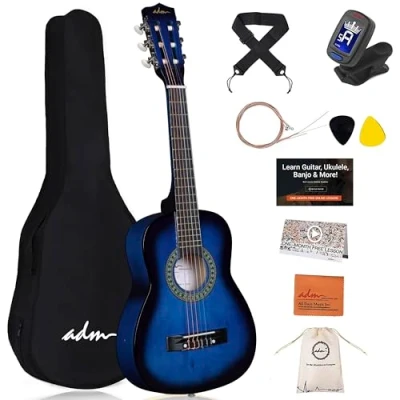 Abbildung von ADM 1/4 Kindergitarre Junior Konzertgitarre für Anfänger mit Clip Stimmgerät, Tasche, Gurt, Zusätzlichen Saiten und Plektren, Blau