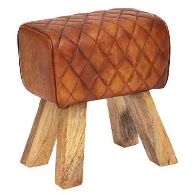 Abbildung von FINEBUY Sitzhocker FB54101 (Echtleder / Massivholz 40x48x27 cm, Design Hocker), Dekohocker Braun Modern, Lederhocker Gepolstert