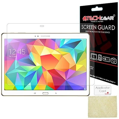 Abbildung von TECHGEAR Displayschutz für Galaxy Tab S 10.5 Zoll Ultra Klare Schutzfolie Samsung (SM T800 / SM T805) mit Reinigungstuch + Applikationskarte