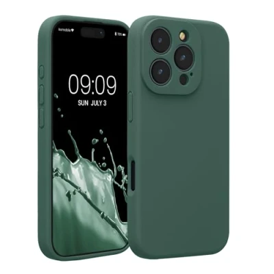 Abbildung von kwmobile Handyhülle kompatibel mit Apple iPhone 16 Pro Hülle gummierte Handy Case aus Silikon in Tannengrün