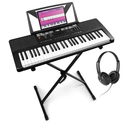 Abbildung von MAX Rhapsody54 Keyboard Piano mit Notenhalter für Anfänger, 54 Tasten Ständer und Kopfhörer, Lautsprecher, Display, 50 Demos, Keyboard, Lern Funktion, 600 Sounds, 8 Percussions