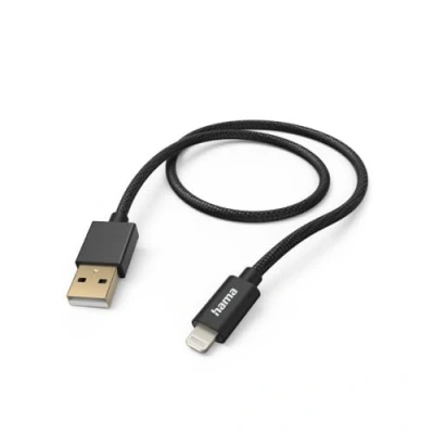 Abbildung von Hama Ladekabel „Fabric“ USB A auf Lightning, Nylon, 1,5m (iPhone Ladekabel, Lightning Kabel, iPhone 14 13 12 11 Pro Max Plus mini SE XS XR X 8 7, iPad Air mini, MFI zertifiziert) schwarz