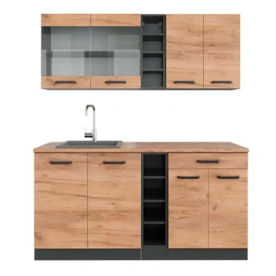 Abbildung von Vicco Singleküche R Line, Goldkraft Eiche/Anthrazit, 160 cm, AP Eiche