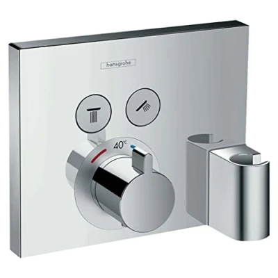 Abbildung von hansGrohe ShowerSelect Thermostat mit 2 Abgängen und integriertem Brausehalter Schlauchabgang