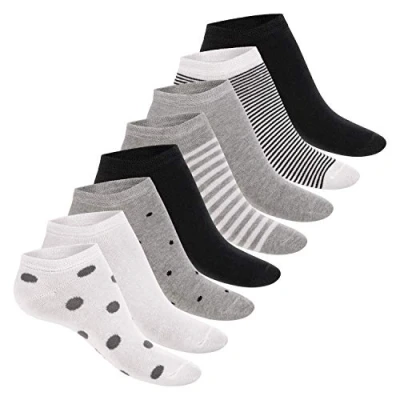 Abbildung von Footstar Damen Motiv Sneaker Socken (8 Paar), Kurze süße Söckchen mit Mustern Schwarze Streifen 39 42