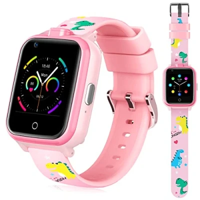 Abbildung von OKYUK 4G Smartwatch für Kinder mit SIM Karte, GPS Tracker, mehrere Desktop Stile zur Auswahl, Zwei Wege Anrufe, SOS, WLAN, wasserdichter Touchscreen 412 Jungen und Mädchen (T13 Schwarz)