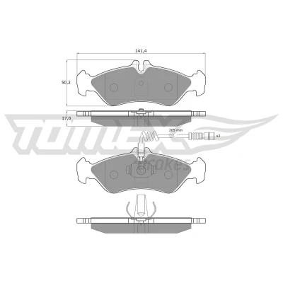 Abbildung von TOMEX brakes TX 11 501 Bremsbelagsatz Hinterachse inkl. Verschleißwarnkontakt mit Zubehör MERCEDES BENZ: Sprinter 3 T Kastenwagen