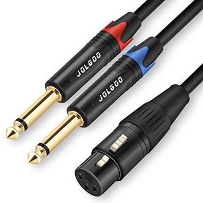 Abbildung von JOLGOO XLR Buchse auf Dual 1/4&quot; TS Mono Y Splitter Mikrofonkabel, 6,35 mm Adapterkabel, 1 Meter