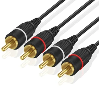 Abbildung von TNP 2RCA Stereo Audiokabel Doppel Cinch Stecker M/M 2 Kanal (rechts und Links) Vergoldete, doppelt abgeschirmte zu Stecker, Schwarz, 4,5 m