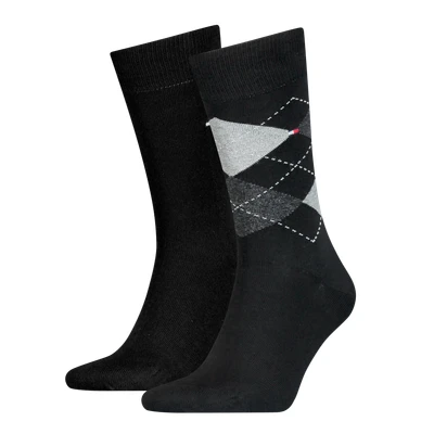 Abbildung von TOMMY HILFIGER Herrensocken Doppelpack Rautenmuster schwarz/grau Gr. 39 42
